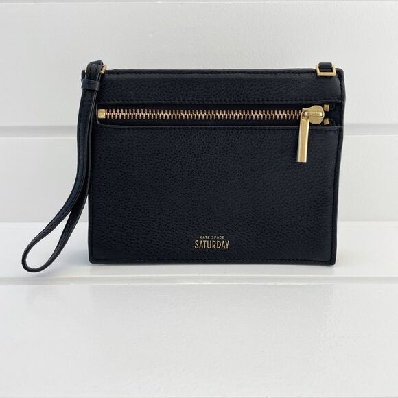 Kate Spade Saturday Women's Zip Closure Black Pebbled Leather Clutch Wristlet - Picture 1 of 11